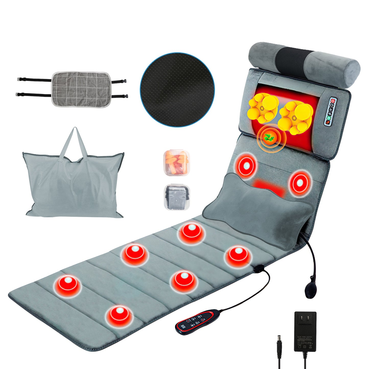 Advanced Version Full Body Electric Massage Mat With Heat Vibration Massage Pad Cushion With Neck Massager Lumbar Pillow With 10 Vibration Motors 3 Timers Anti-Slip Bottom Earplugs