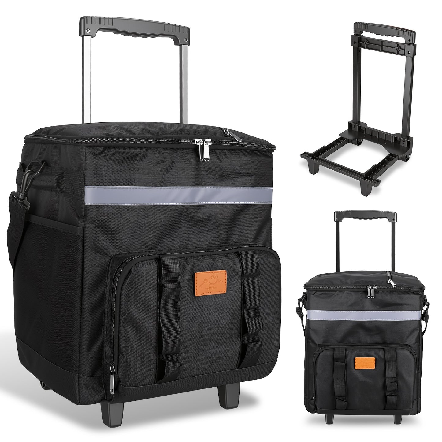 Portable Rolling Cooler Bag with Wheels and Side Handles Shoulder Strap 35L 50 Can Collapsible Insulated Leakproof Cooler for Camping Patio Travel Out