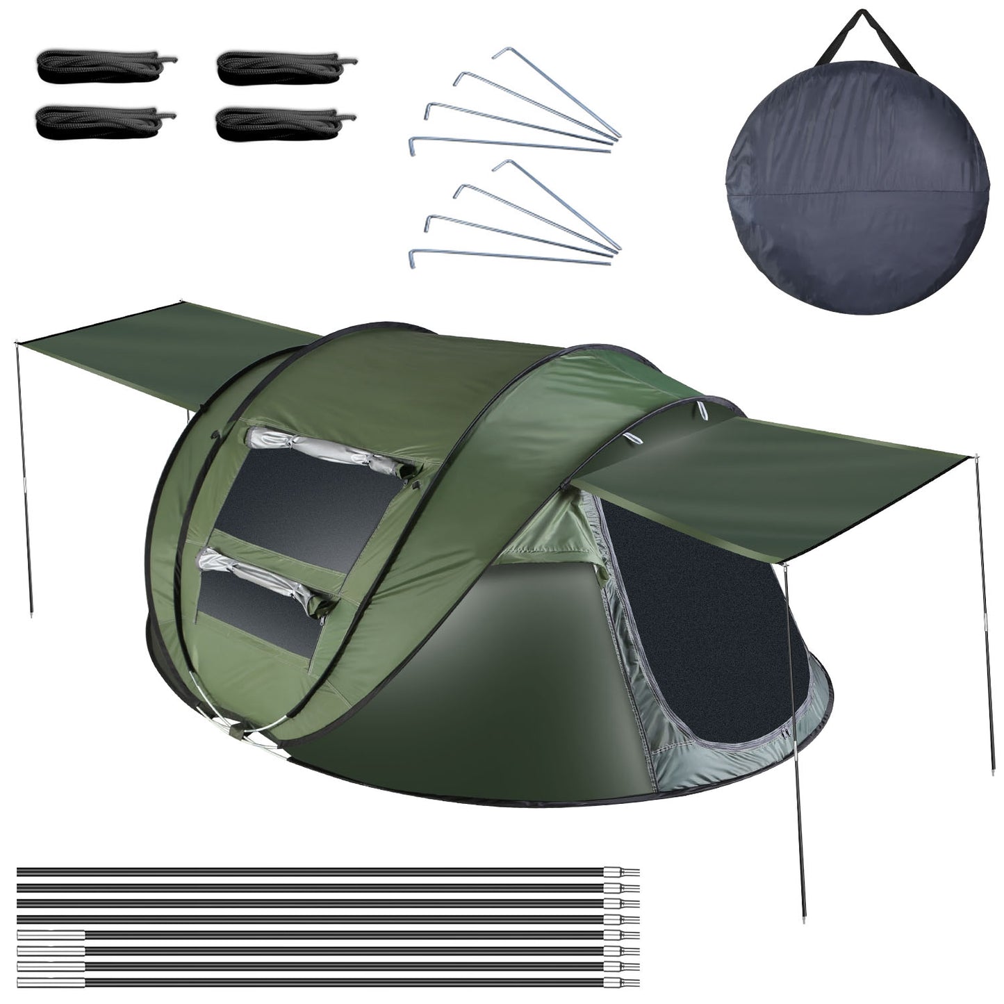 5-8 Person Pop Up Tent Automatic Setup Camping Tent Waterproof Instant Setup Tent with 4 Tent Poles 2 Mosquito Net Windows Carrying Bag for Hiking Cli
