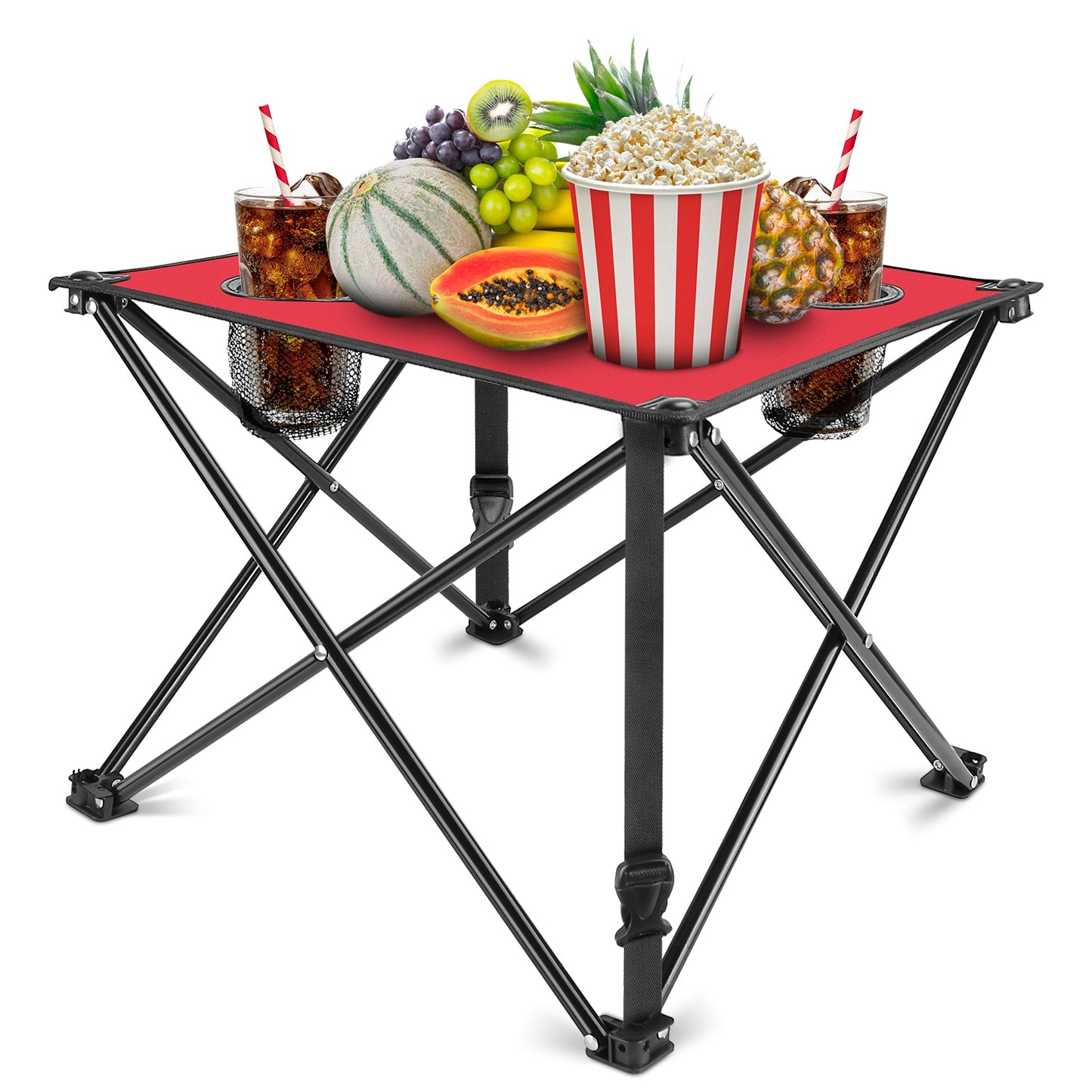 1Pc Foldable Camping Table Portable Picnic Table Lightweight Travel Desk with 2 Cup Holders Carrying Bag