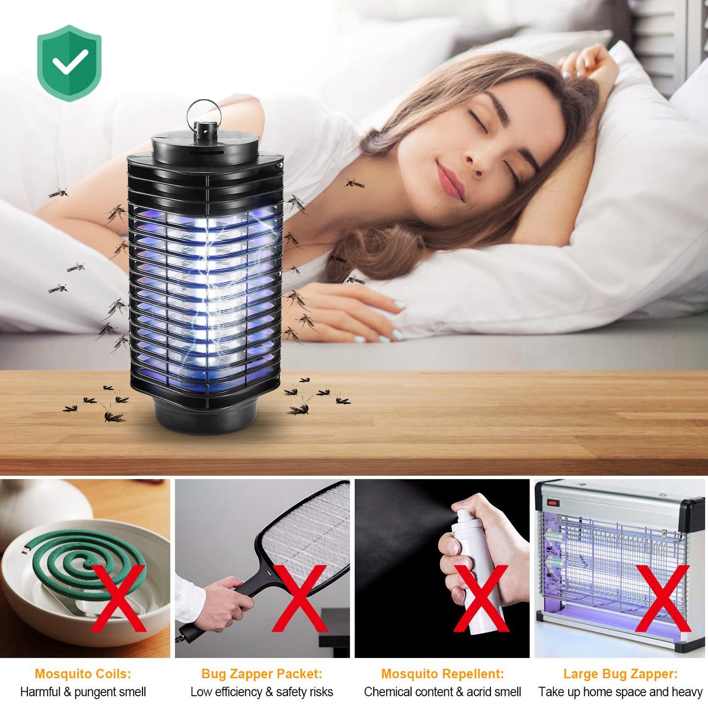 Electric Bug Zapper UV Light Flying Zapper Insect Killer Lamps Pest Mosquito Fly Trap Catcher Odorless Noiseless For Home Restaurant