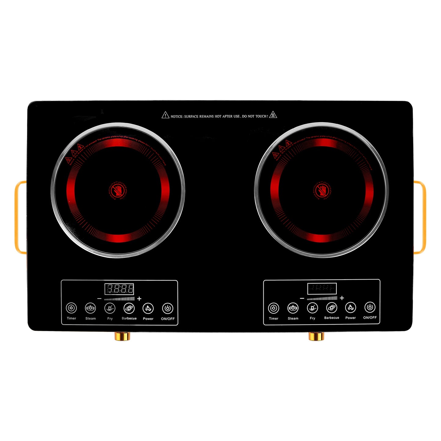 7000W Electric Double Ceramic Stove Electric Cooktop Hot Plate Infrared Countertop Burner 3500W+3500W with 11 Power Levels 0-4H Timer Portable Handle