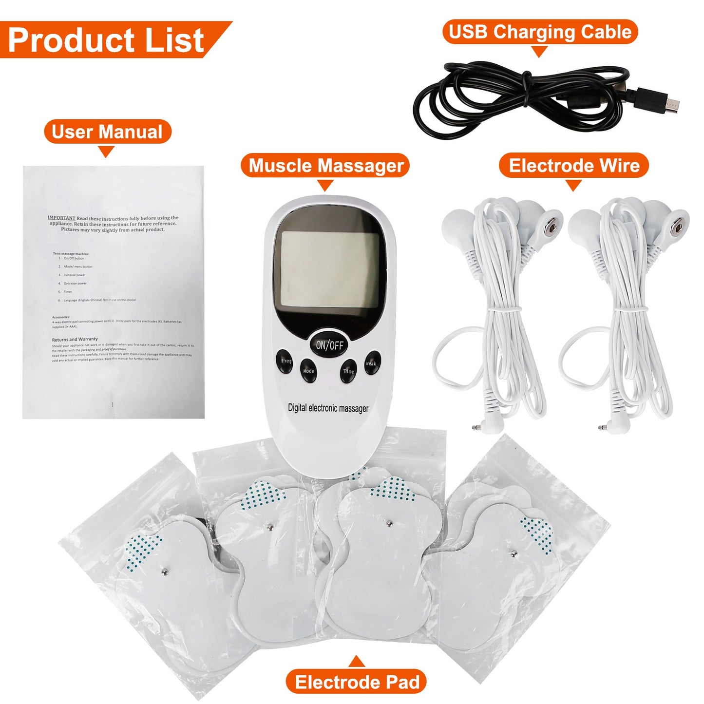 Electric Muscle Stimulator Dual Channels With 8 Electrode Pads Pulse Massager Pain Relief Therapy Tens Device