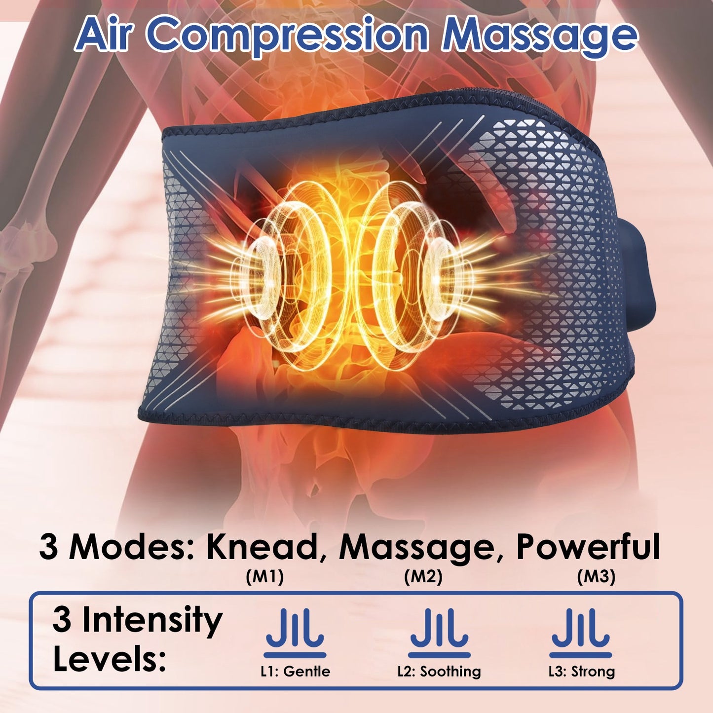 Lower Back Massager Heating Pad Cordless Heating Pad With Air Compression Vibration For Back Belly Waist Shoulder Pain Relief