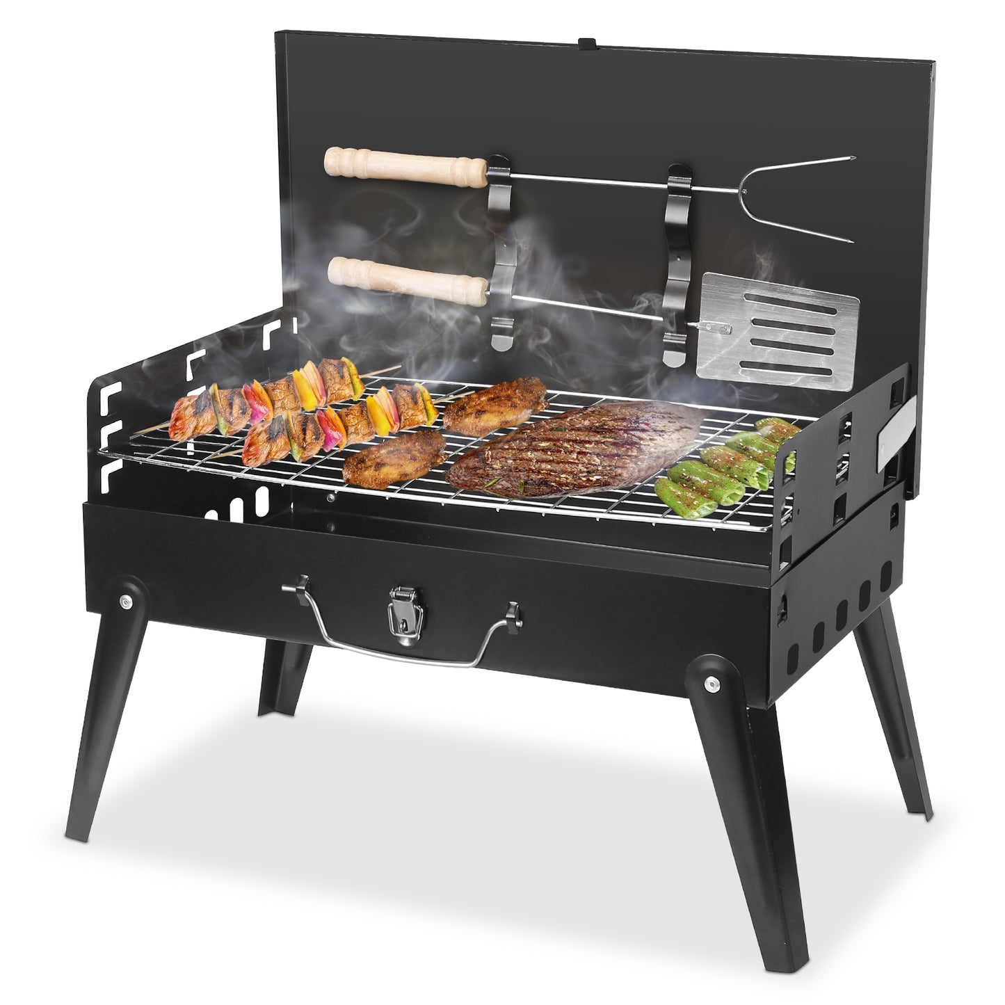 16.7x10x17.7in Portable Charcoal Grill Foldable BBQ Suitcase Grill Shelf For Outdoor Camping Picnics Garden Grilling