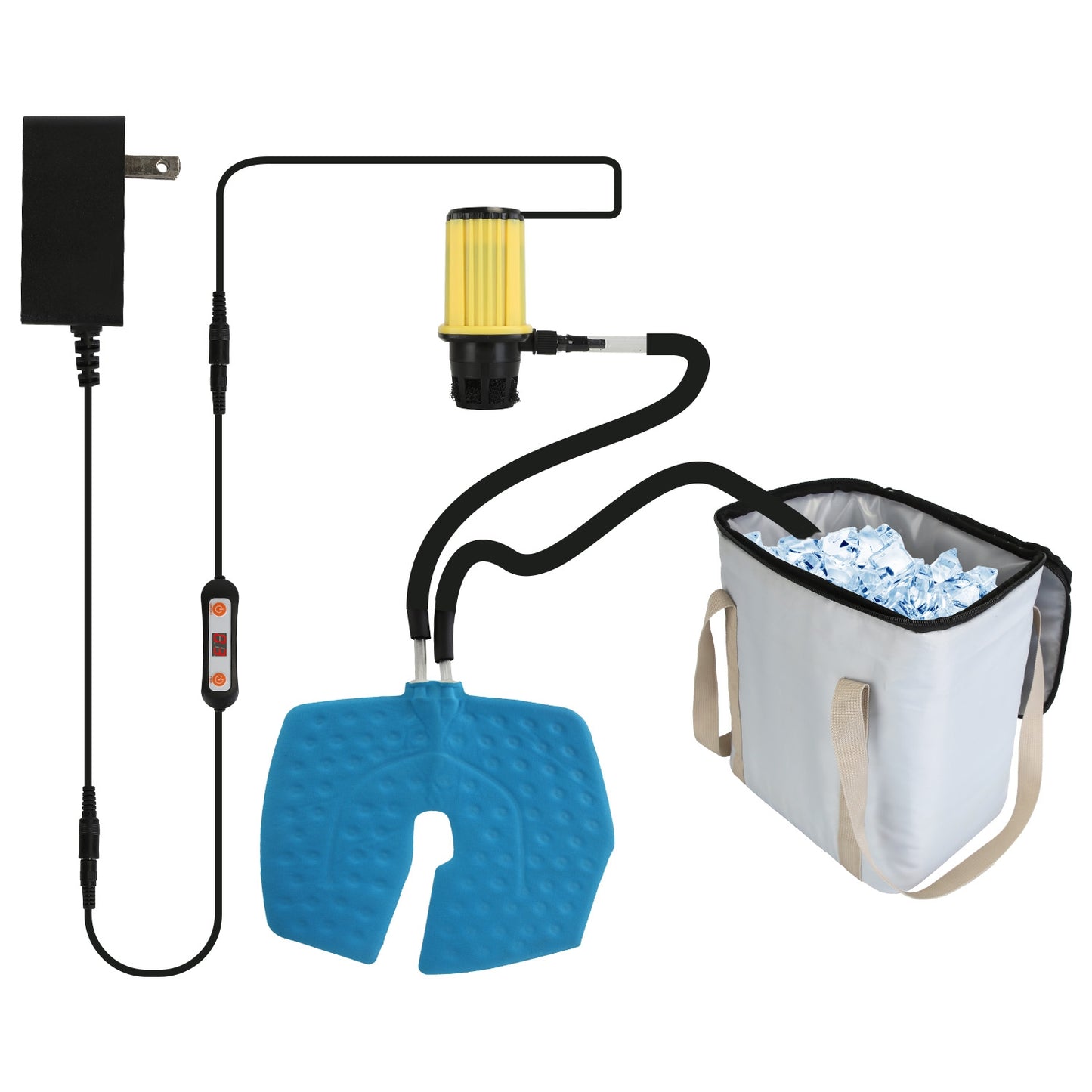 19QT Portable Cold Therapy Machine Programmable Ice Therapy Machine Cold Rush Therapy Machine System with 3 Flow Levels 10-60Mins Timer 3 Elastic Band