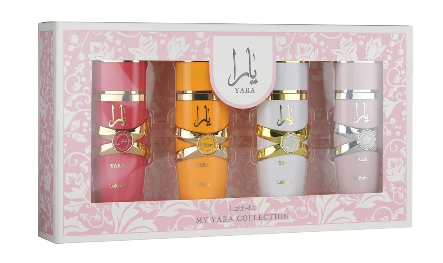 Lattafa Yara 4 Pc Travel Set: 4 * 0.85 Eau De Parfum Spray Set: Yara + Yara Moi + Yara Tous + Yara Candy