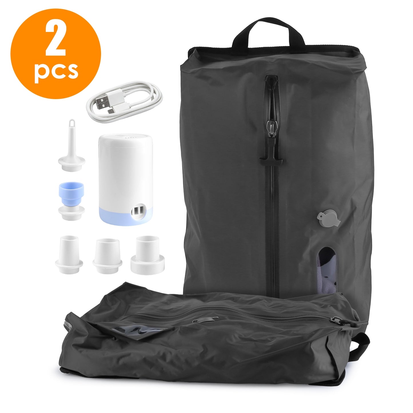 2Pcs 17L Vacuum Bags with Pump Clear Window Handle IP67 Waterproof TPU Vacuum Packing Cubes Travel Vacuum Seal Bags Packing Organizers for Clothing Lu