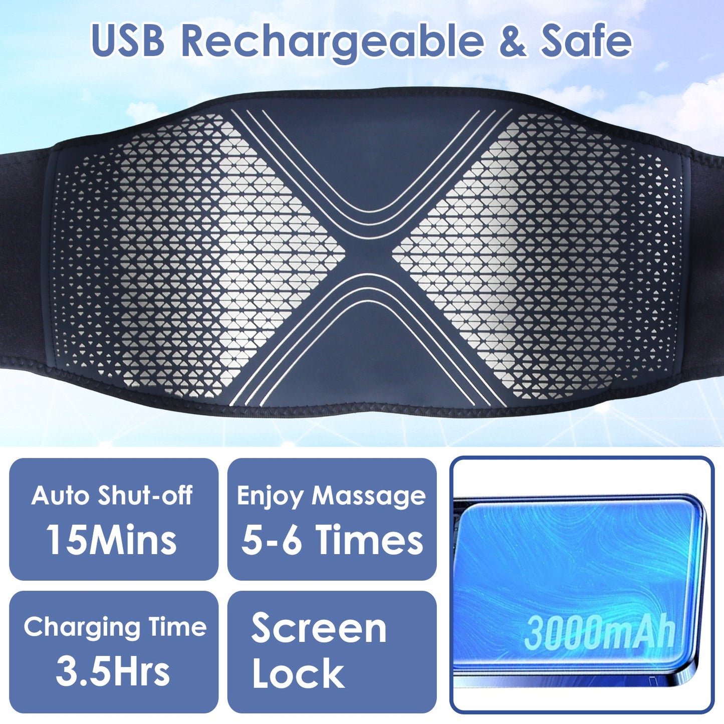 Lower Back Massager Heating Pad Cordless Heating Pad With Air Compression Vibration For Back Belly Waist Shoulder Pain Relief