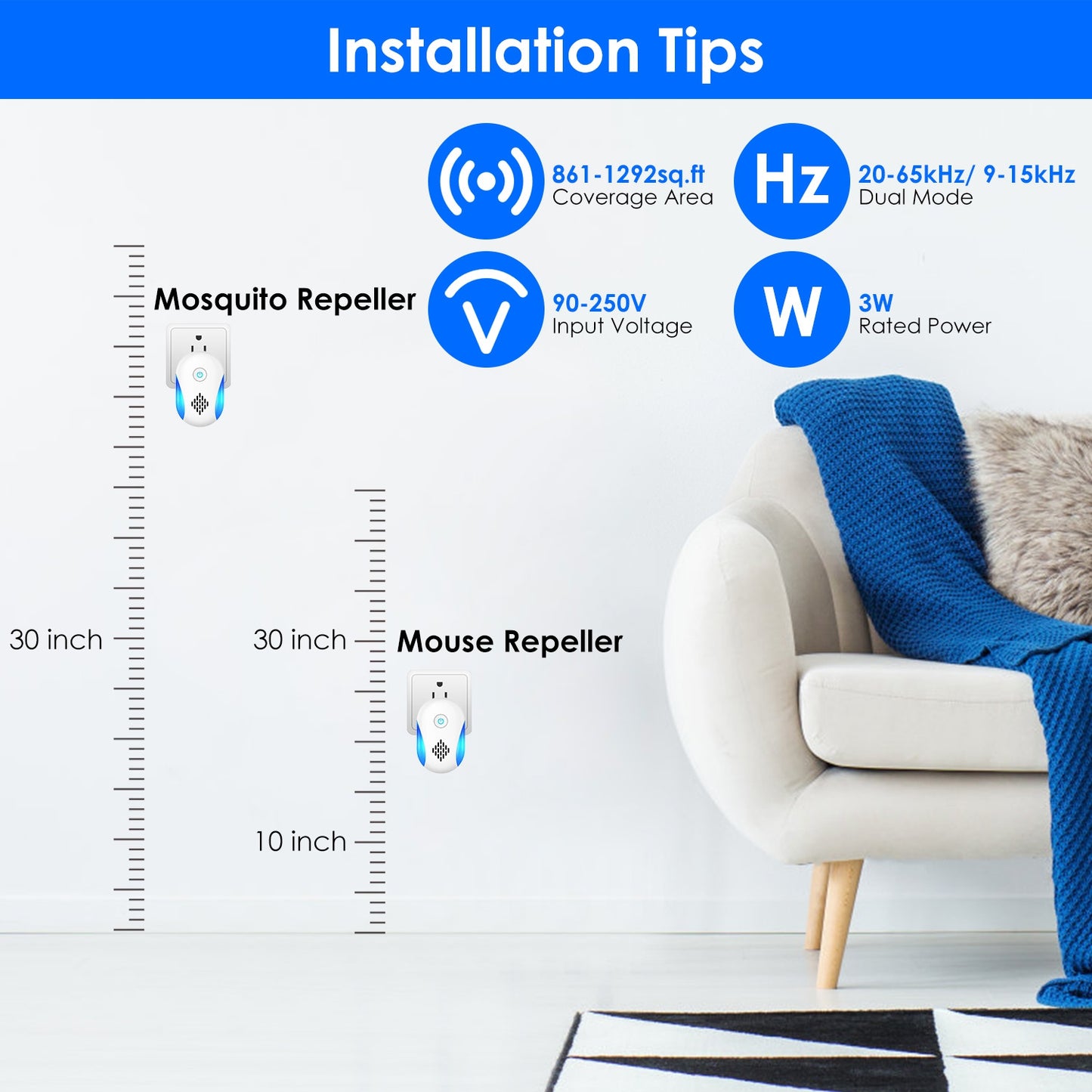 6 Packs Ultrasonic Pest Repellers Electric Plug-In Indoor Pest Control Mouse Repellent Chaser Deterrent Rodent Chaser With 2 Modes For Home Kitchen Office Warehouse Hotel