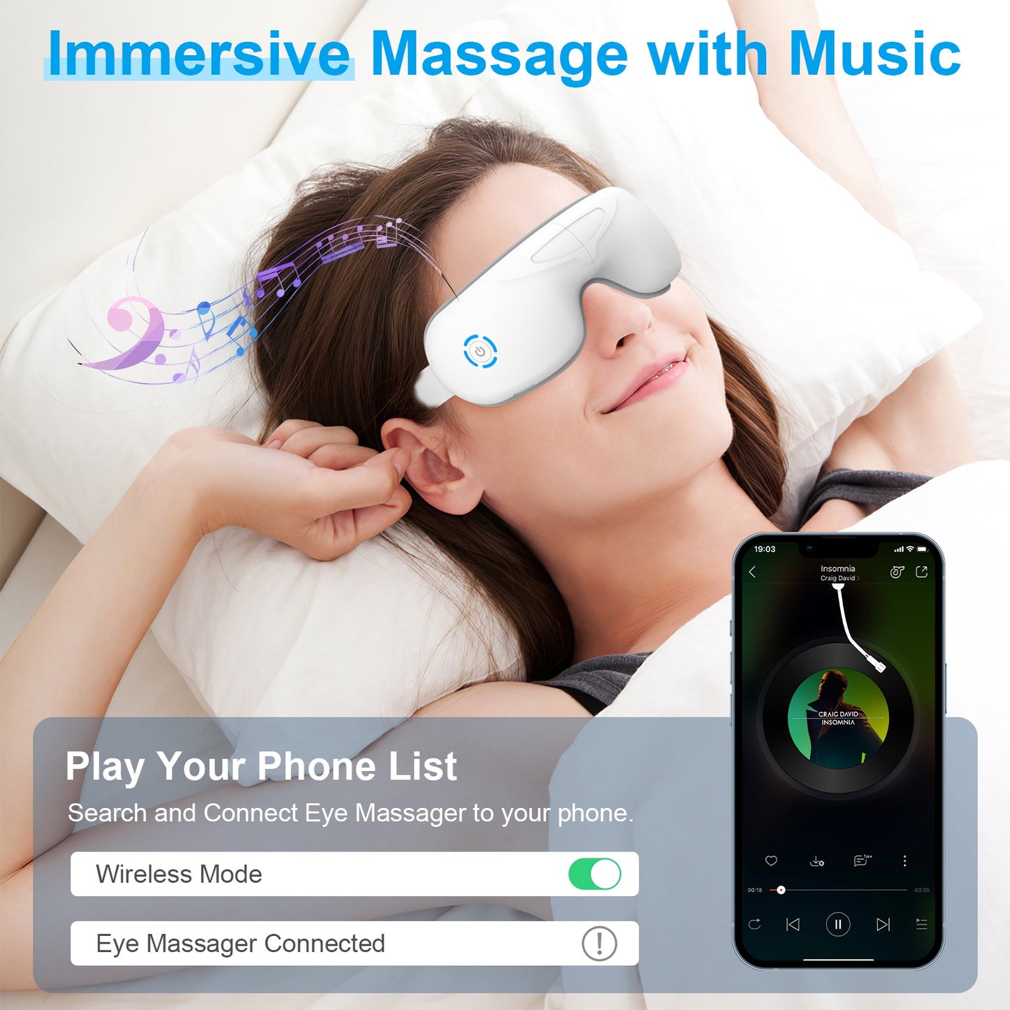 Eye Massager With Heat Music Air Pressure Vibration Massage Rechargeable For Men Women Elders Wireless Eye Mask