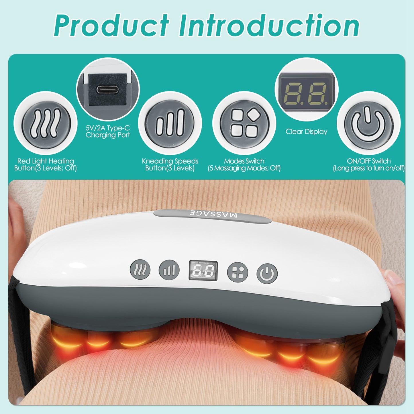 Abdominal Massager Anti Cellulite Remover Machine Electric Stomach Tummy Massager Automatic Bian Stone Kneading Massager With 5 Modes 3 Heat 3 Speeds 3 Timers For Belly Flattening Indigestion Stom