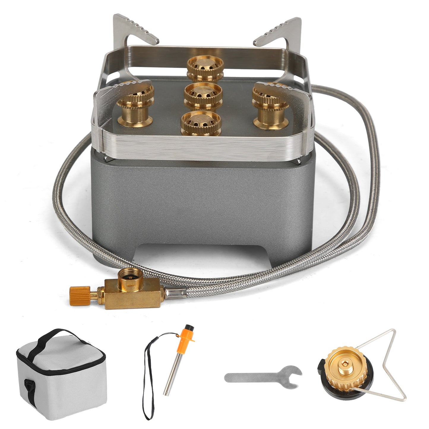 12000W Portable Camping Stove With Cassette Adapter Windproof Outdoor Backpacking Burner with Carrying Case Igniter for Outdoor Hiking Camping Picnic