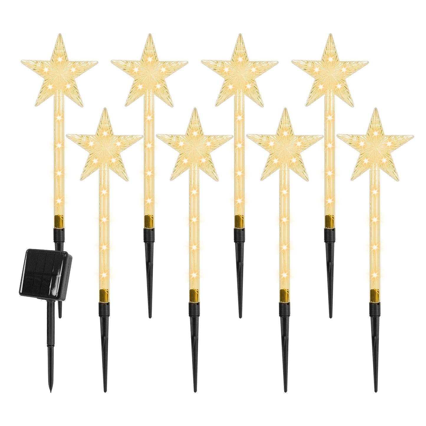 8Pack Christmas Solar Stake Light 64LED Beads Star-Shaped Pathway Lights With 8 Lighting Modes IP64 Waterproof Xmas Decoration For Garden Patio Yard P