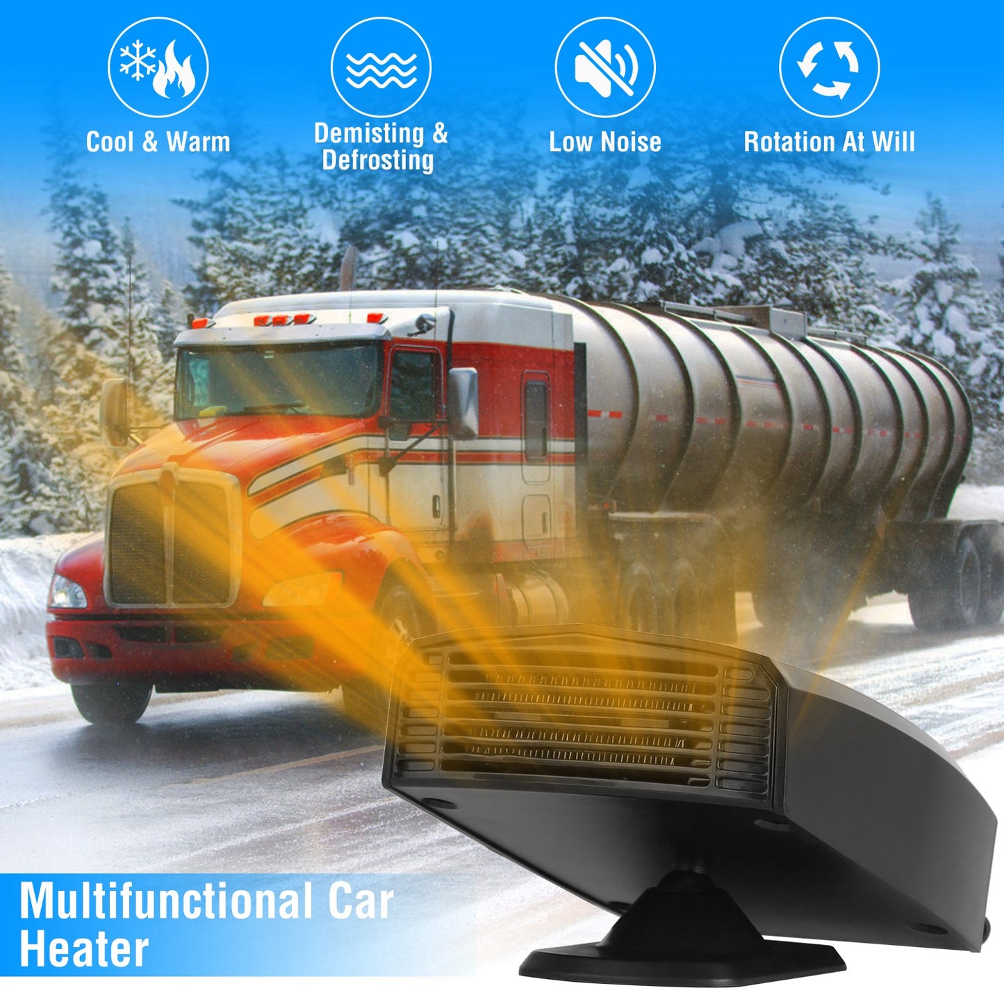 Portable Car Heater Heating Fan 2 In 1 Defroster Defogger Demister Windshield Heater Automotive Cooling Fan With 360 Degree Rotating Base