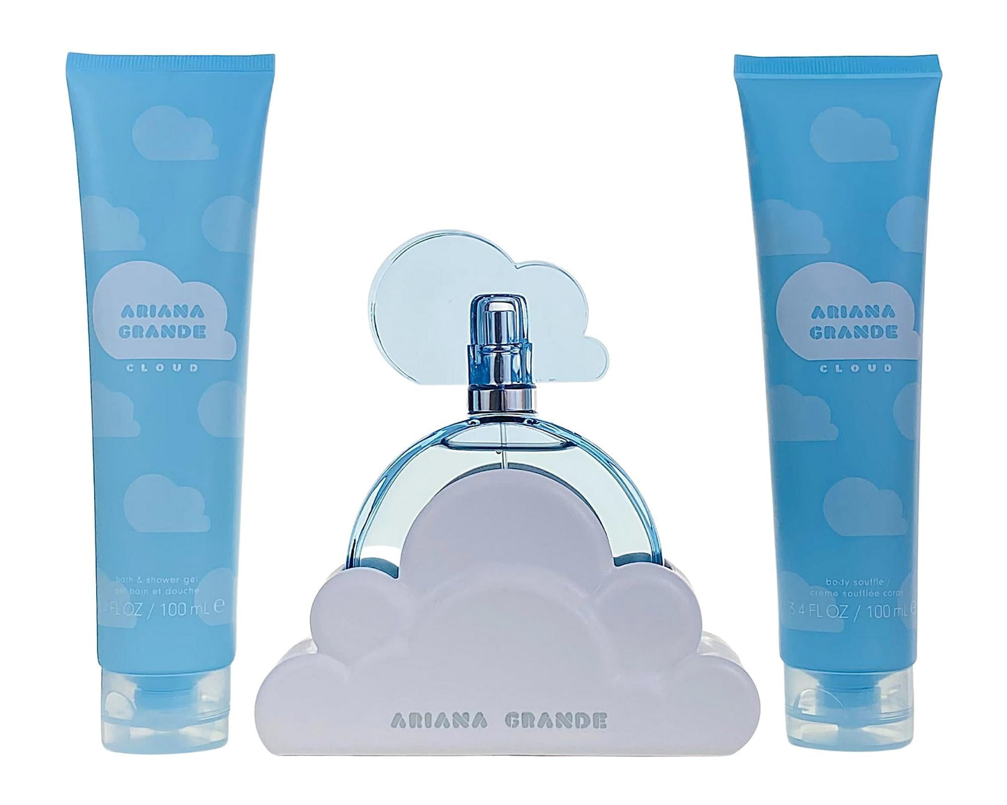 Ariana Grande Cloud 3 Pcs Set For Women: 3.4 Eau De Parfum Spray + 3.4 Bath And Shower Gel + 3.4 Body Souffle