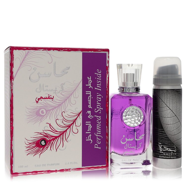 Lattafa Mahasin Crystal Violet By Lattafa Eau De Parfum Spray With 1.7 Oz Deodorant Spray 3.4 Oz For Women