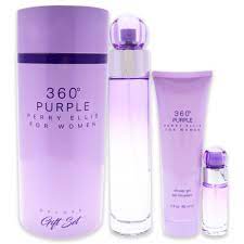 360 Purple By Perry Ellis 3Pcs. Gift Set: 3.4Oz EDP Spray 0.25Oz EDP Spray 3.0Oz Shower Gel For Women