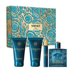 Eros 4 Pcs. Gift Set: 100Ml EDP 75Ml Gel 75Ml Balm 10Ml Travel Spray For Men