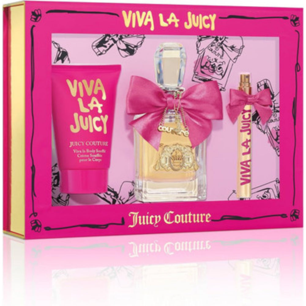 Viva La Juicy 3 Pcs Set For Women: 3.4 Eau De Parfum Spray + 0.33 Eau De Parfum Spray + 4.2 Body Souffle.