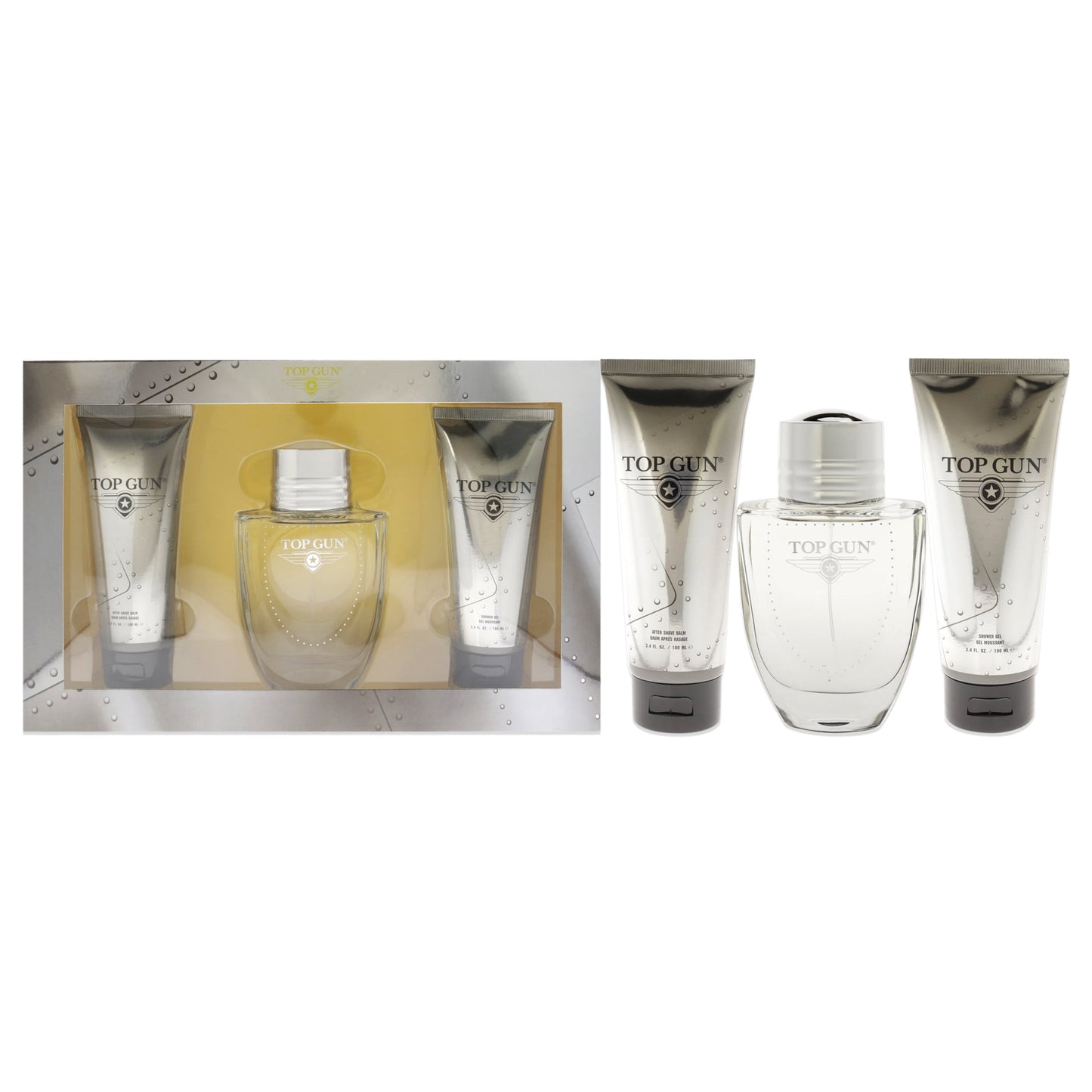 Top Gun Chevron 3 Pcs Set For Men: 3.4 Eau De Toilette Spray + 3.4 After Shave Balm + 3.4 Body Wash