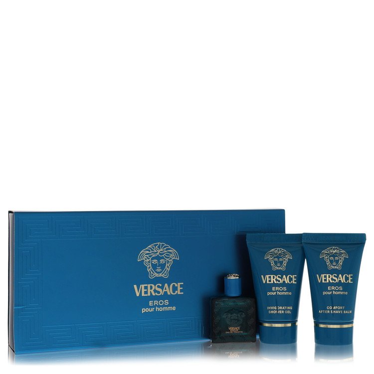Versace Eros By Versace Gift Set .17 Oz Mini EDT + .8 Oz Shower Gel + .8 Oz After Shave Balm For Men