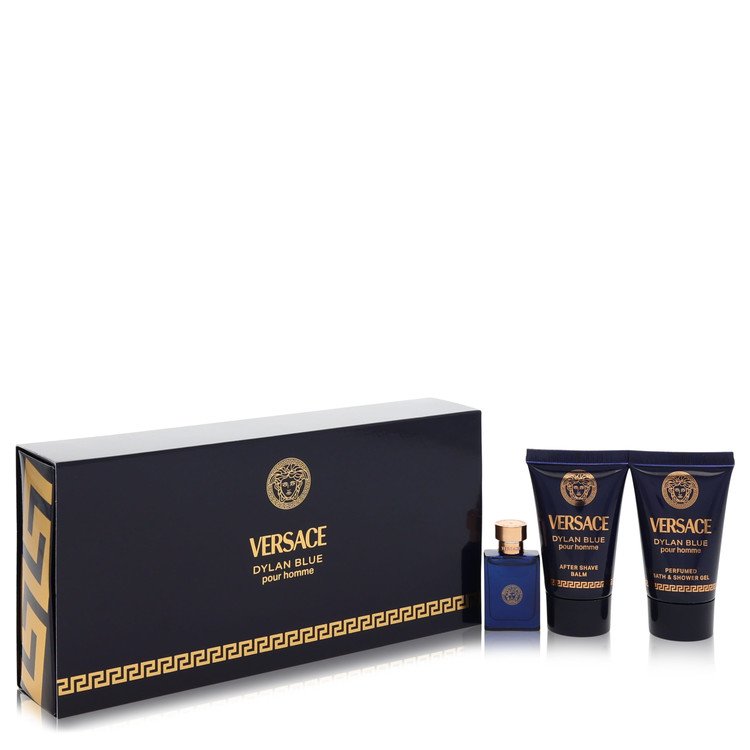 Versace Dylan Blue 3 Pcs Set For Men: 5 Ml Eau De Toilette Mini + 0.8 Shower Gel + 0.8 After Shave Balm