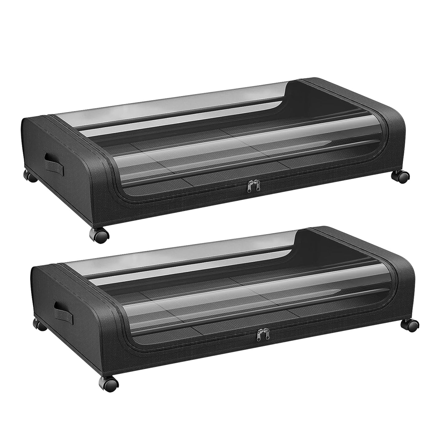 2Packs Under Bed Storage Containers Rolling Clothing Organizer 42L/11Gal Under Bed Drawers with Clear Lid 360° Lockable Rolling Wheels Strap Handles