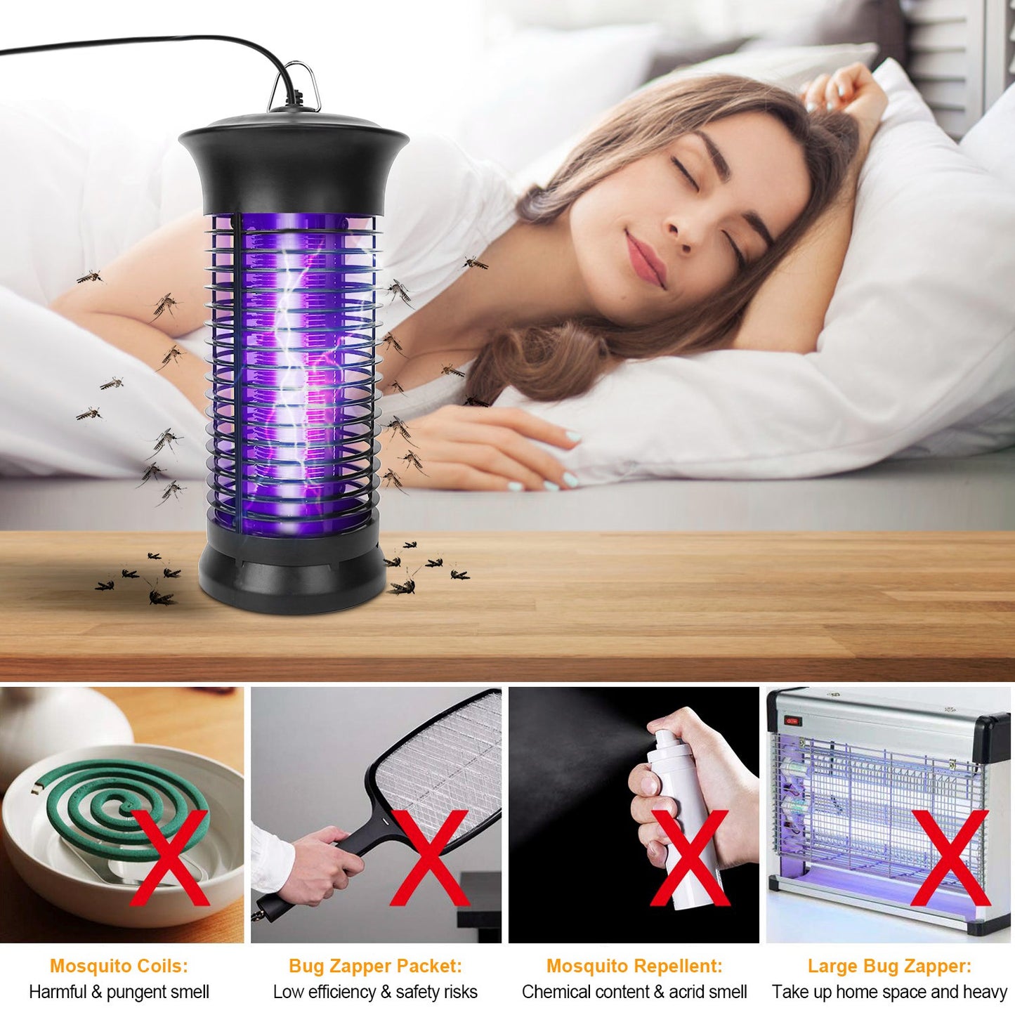 1Pc Electric Bug Zapper Mosquito Killer UV Light Flying Zapper Insect Killer Lamps Pest Fly Trap Catcher Odorless Noiseless