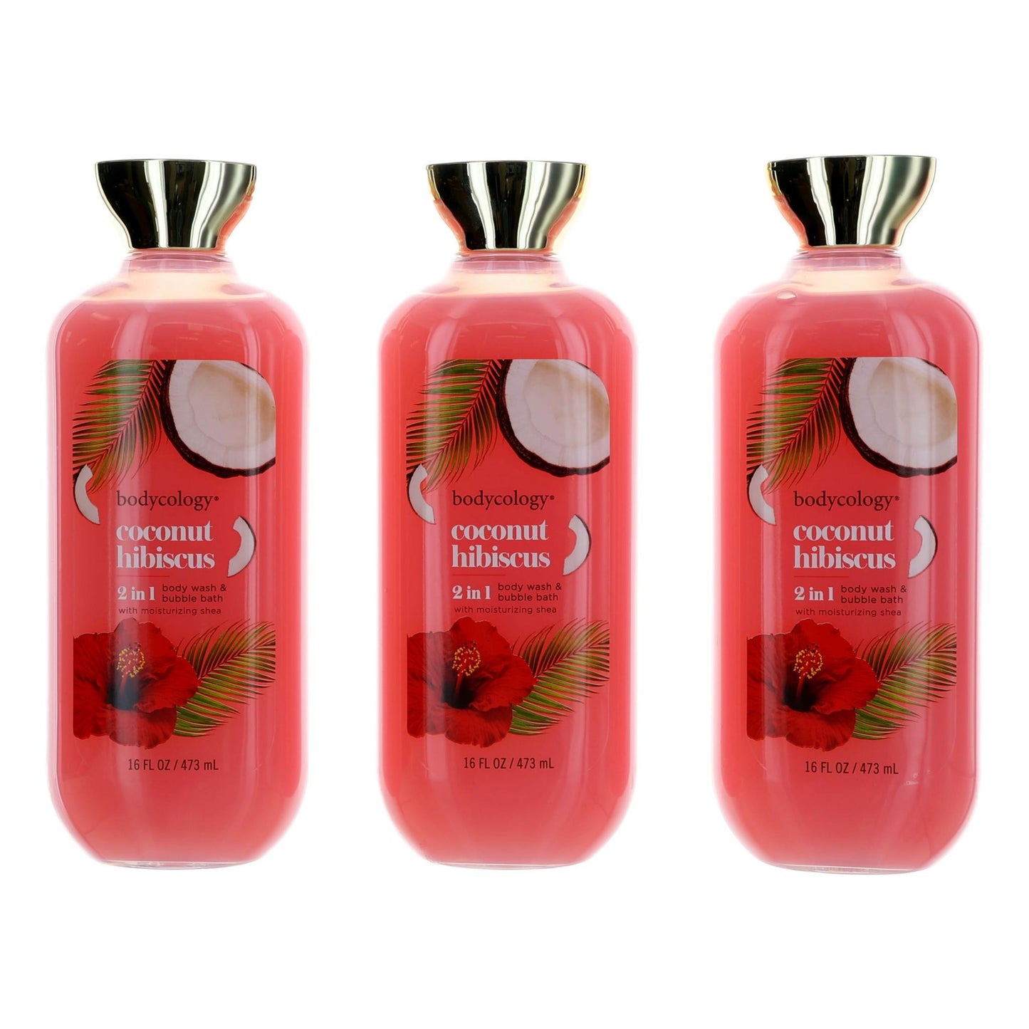 Coconut Hibiscus, 3 Pack 16Oz 2 In 1 Body Wash & Bubble Bath Women