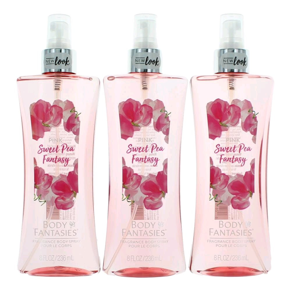 Pink Sweet Pea Fantasy By Body Fantasies, 3 Pack 8Oz Fragrance Body Spray Women