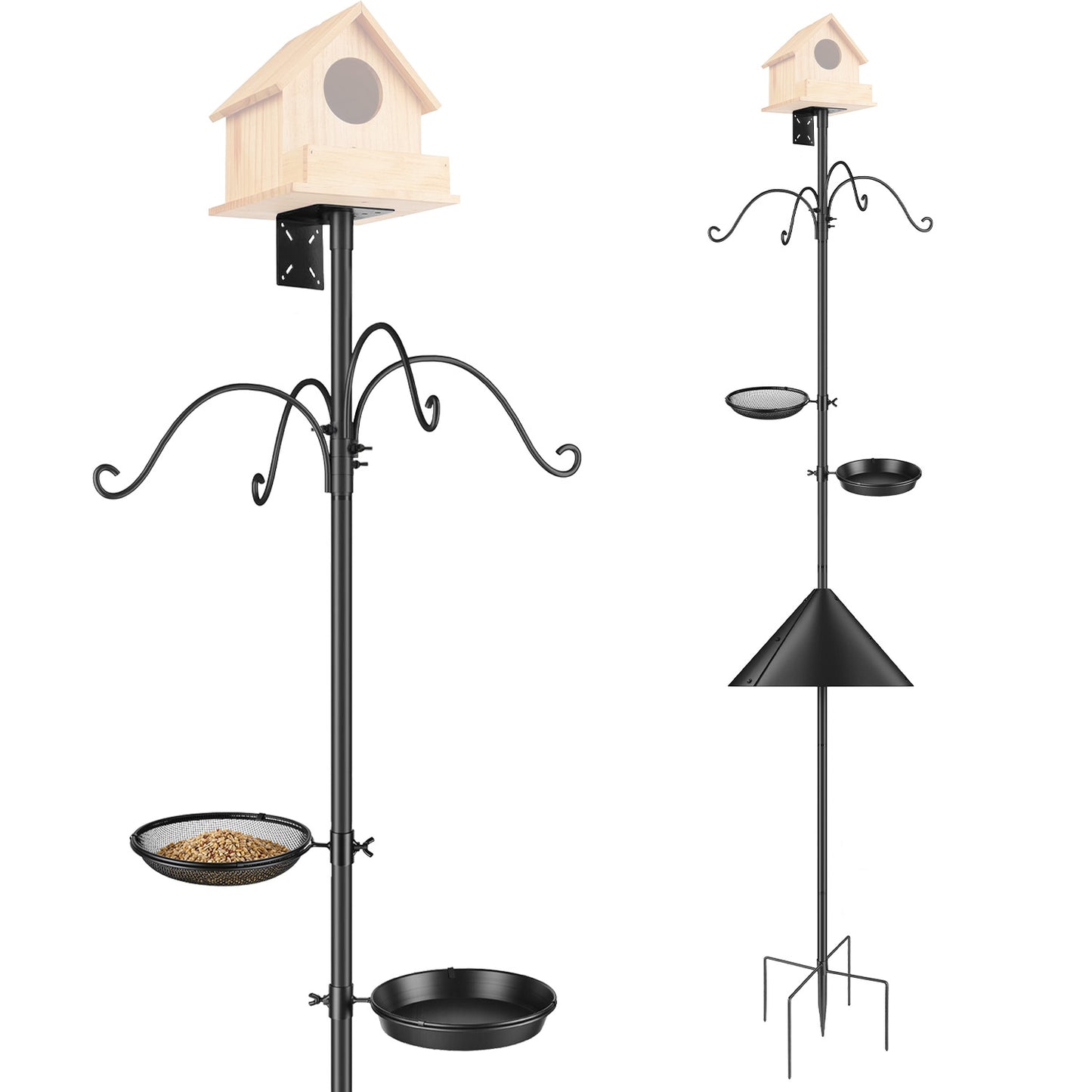 94Inch Squirrel Proof Bird Feeder Pole Heavy-Duty Bird House Pole Outdoor Bird Feeding Station with 5 Adjustable Heights 4 Shepherd Hooks Top & Side