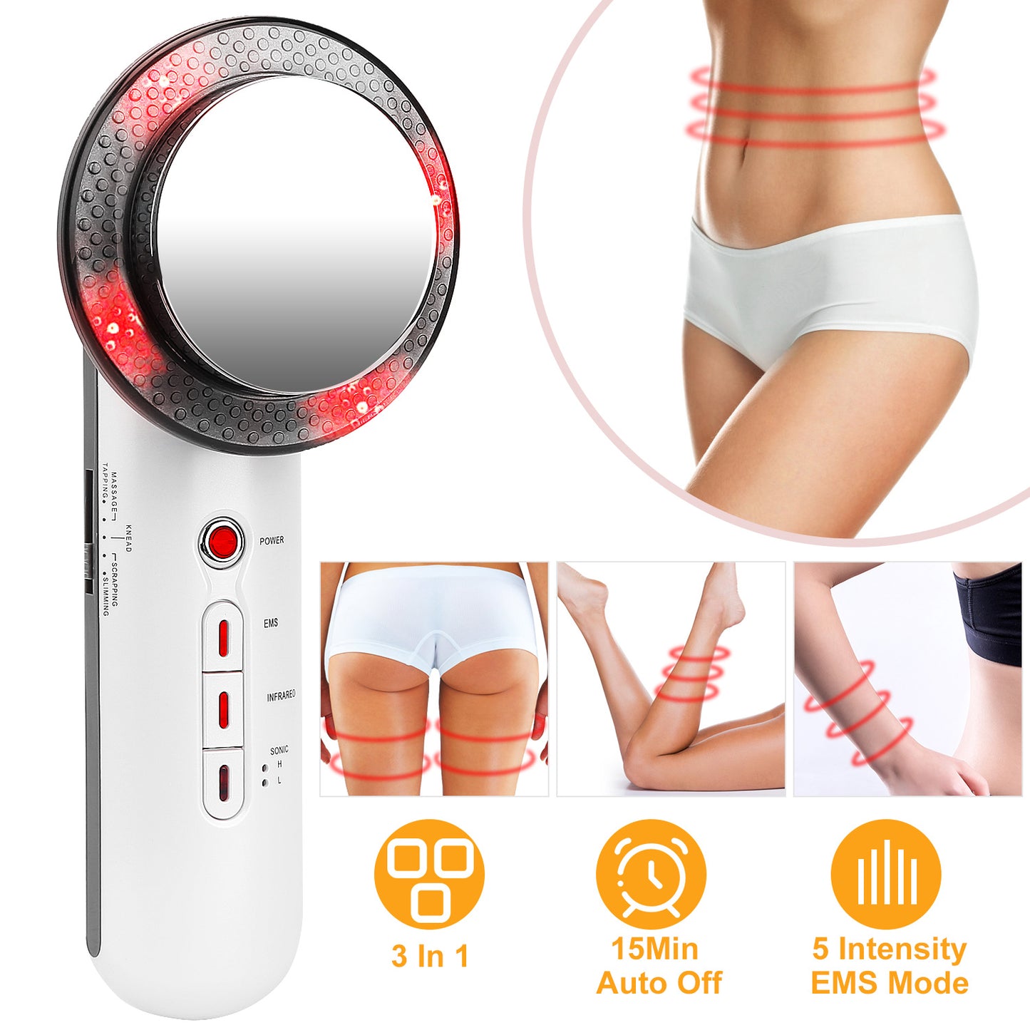 Ultrasonic Body Shaping Machine 3 In 1 Multifunctional EMS Infrared Massager Fat Remover For Belly Waist Leg Arm Skincare