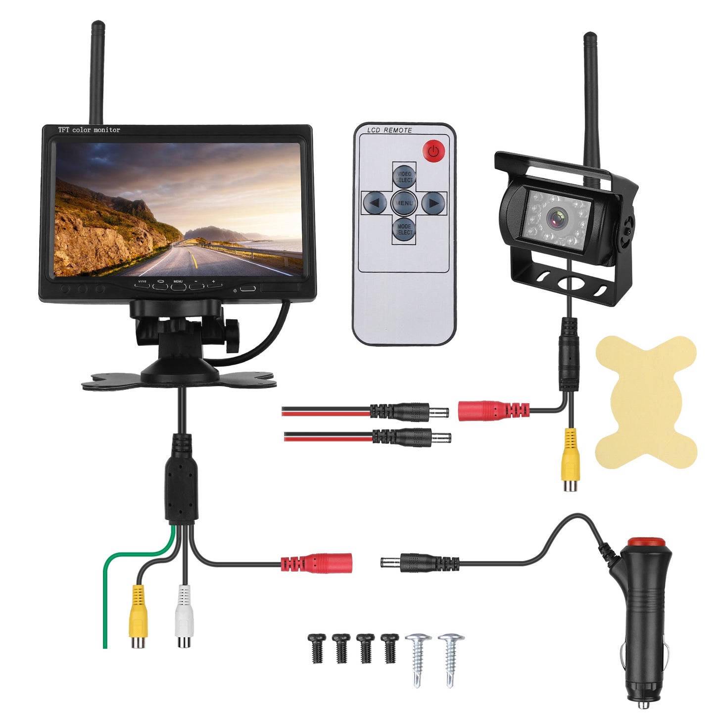Wireless Backup Camera System Vehicle Rear View Monitor Kit IP67 Waterproof Car Parking Reverse System with 7In Screen Night Vision 2.4G Stable Signal