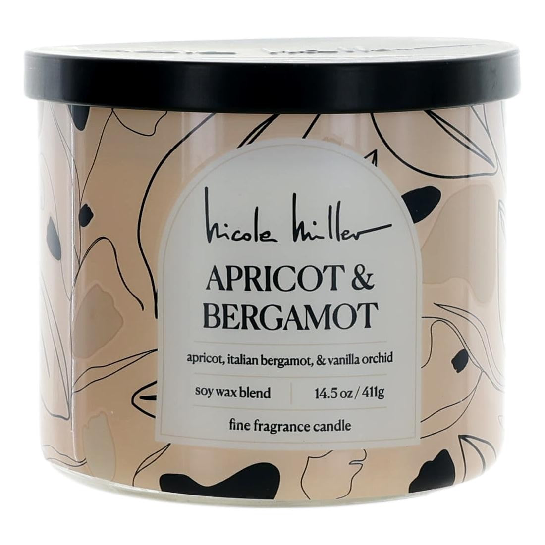 Nicole Miller 14.5 Oz Soy Wax Blend 3 Wick Candle - Apricot & Bergamot