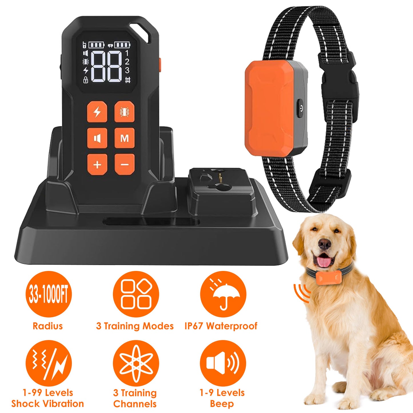 2 In 1 Wireless Electric Dog Fence With Training Collar IP67 Waterproof Pet Beep Vibration Shock Boundary Containment System for Small Medium Large Do