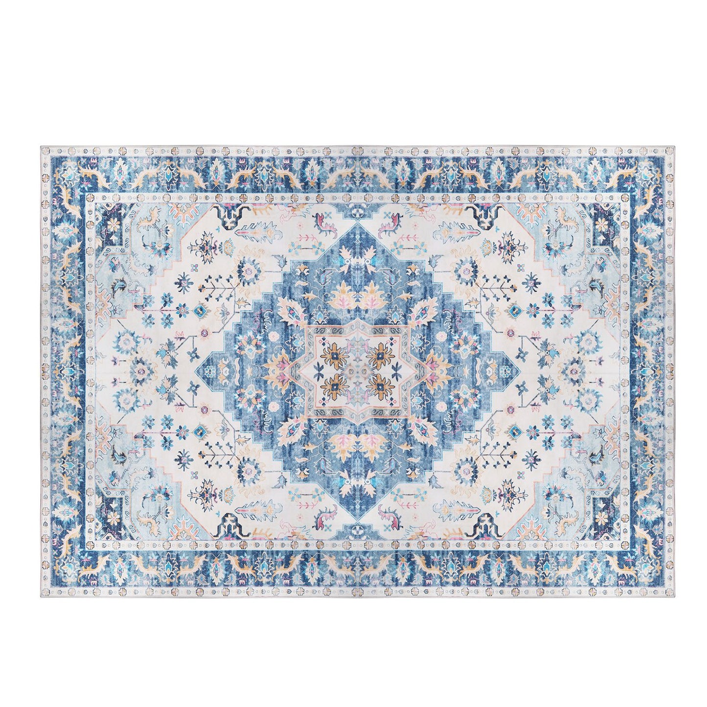 8x10FT Vintage Area Rug Modern Non Slip Carpet Boho Low Pile Soft Rug Waterproof Machine Washable Rug for Living Room Bedroom Kitchen Dining Room Unde