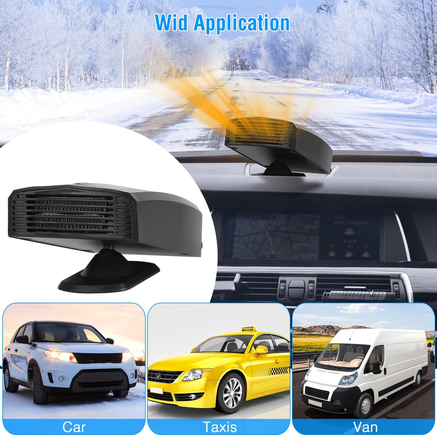 Portable Car Heater Heating Fan 2 In 1 Defroster Defogger Demister Windshield Heater Automotive Cooling Fan With 360 Degree Rotating Base