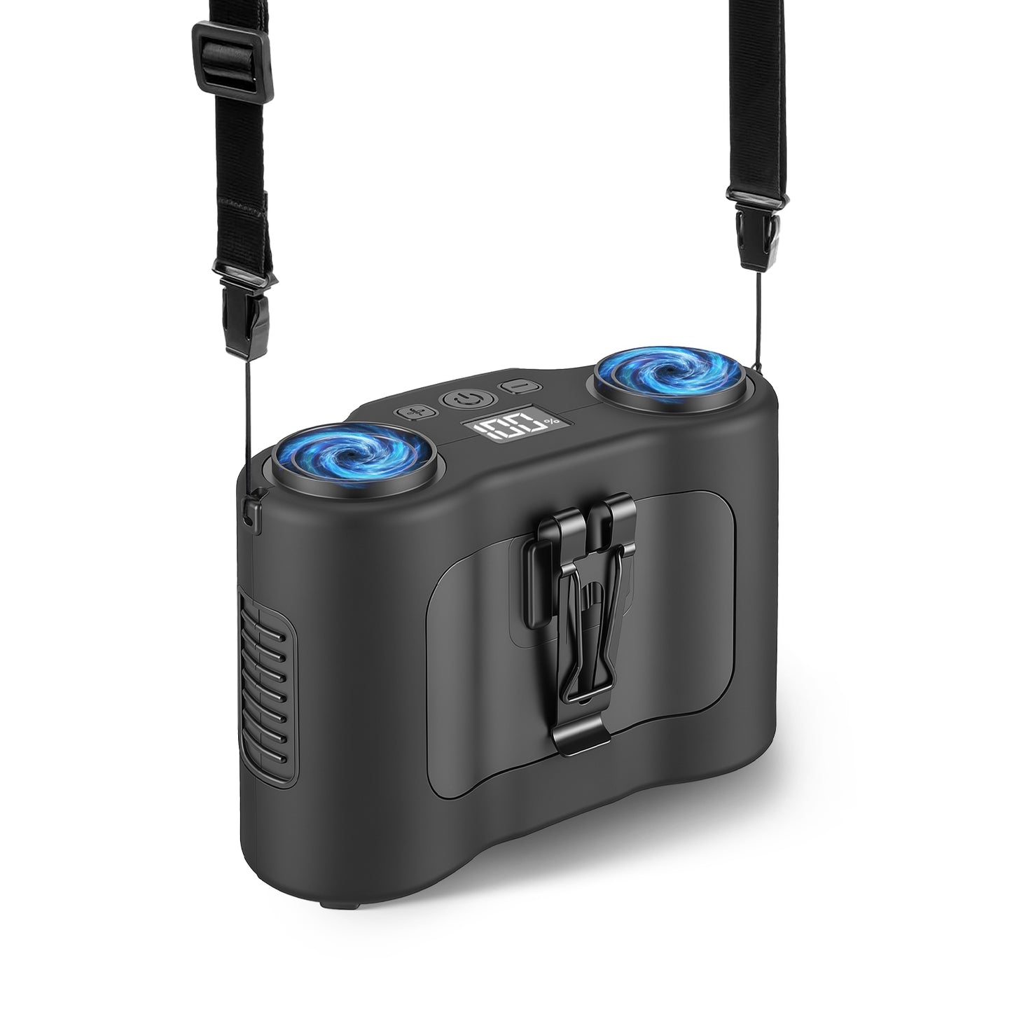 16000mAh 4 In 1 Dual-Turbine Waist Clip Fan Wearable Personal Fan Hands-Free with 5 Speeds LCD Display Lanyard Double As Power Bank for Jobsites Campi