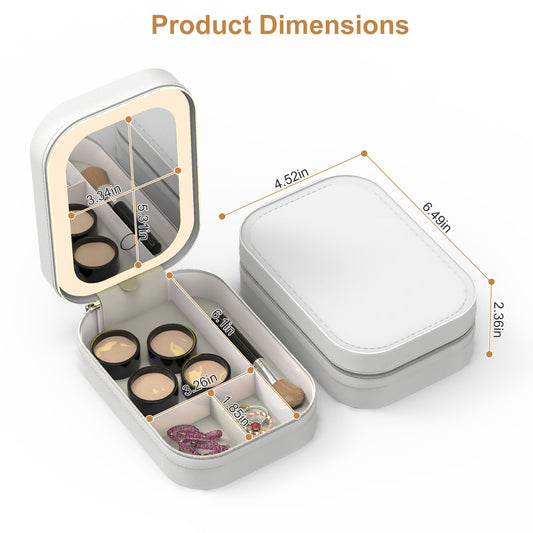 Portable Travel Makeup Bag With LED Mirror Rechargeable Beauty Mirror With 3 Color Light Dimmable Brightness Waterproof Cosmetic Bag With 4 Compartments Ideal Gift For Women Valentines Day Gift