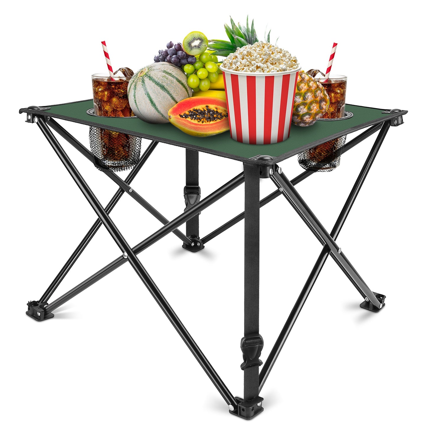 1Pc Foldable Camping Table Portable Picnic Table Lightweight Travel Desk with 2 Cup Holders Carrying Bag
