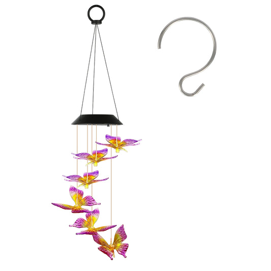 Solar Butterfly Wind Chime 7 Color Changing Wind Chime for Outside IPX4 Waterproof Outdoor Garden Yard Decor