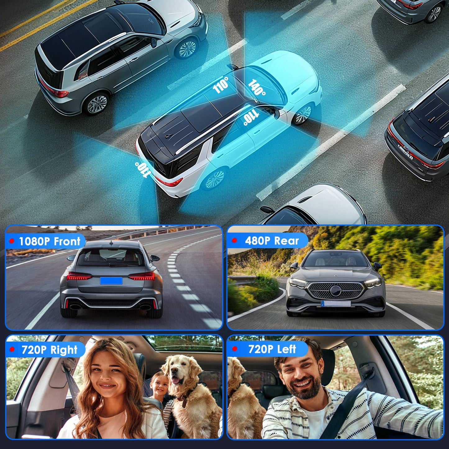 4 Channel Car Dash Cam With 128G MMC Card 1080P Front 720P Left Right 480P Rear G-Sensor Parking Monitor Loop Recording Night Vision 360 Degree Surveillance Car Camera