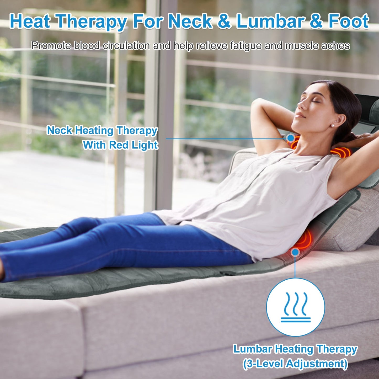 Advanced Version Full Body Electric Massage Mat With Heat Vibration Massage Pad Cushion With Neck Massager Lumbar Pillow With 10 Vibration Motors 3 Timers Anti-Slip Bottom Earplugs