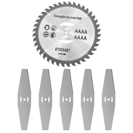 6Pcs High Carbon Steel Alloy Weed Cutter Attachments 5Pcs Metal Blades 1Pc Circular Saw Blade 6in Suitable for Weed Trimming Bush Pruning Tree Cutting
