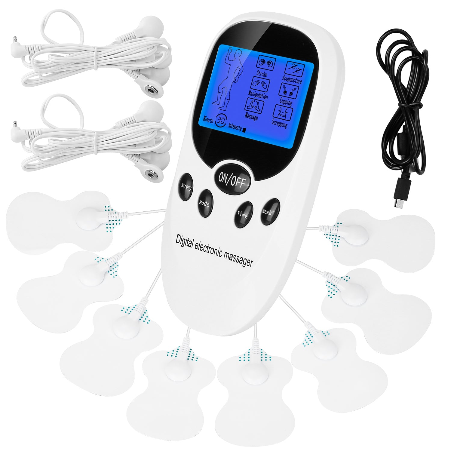 Electric Muscle Stimulator Dual Channels With 8 Electrode Pads Pulse Massager Pain Relief Therapy Tens Device