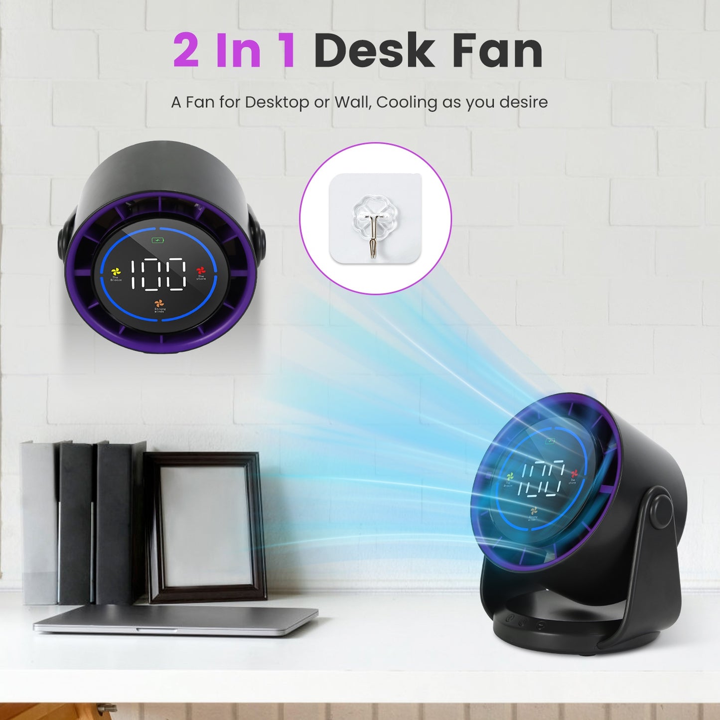 Desk Fan Battery Operated Wall Mounted Fan Rechargeable Mini Desk Fan With Tilting Angle For Home Office Travel