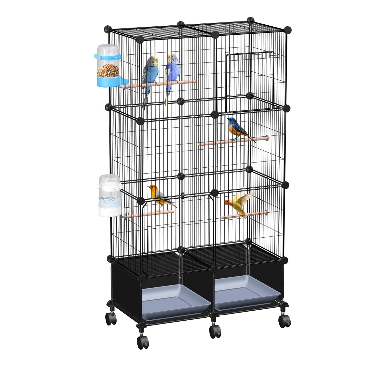 46in Bird Cage Spacious Indoor Pet Bird House with 4 Wooden Perches 2 Slide-Out Tray2 Water Bottle&Feeder Lockable Wheels for Parrot Parakeets Cockati