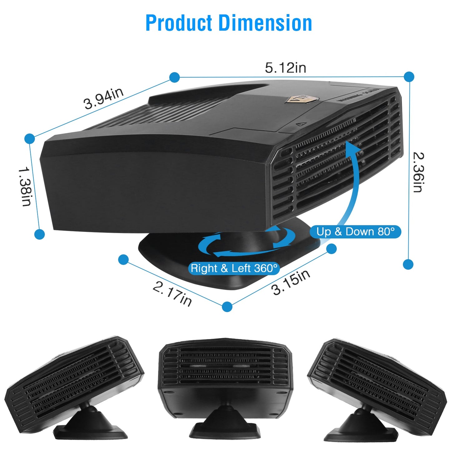 Portable Car Heater Heating Fan 2 In 1 Defroster Defogger Demister Windshield Heater Automotive Cooling Fan With 360 Degree Rotating Base