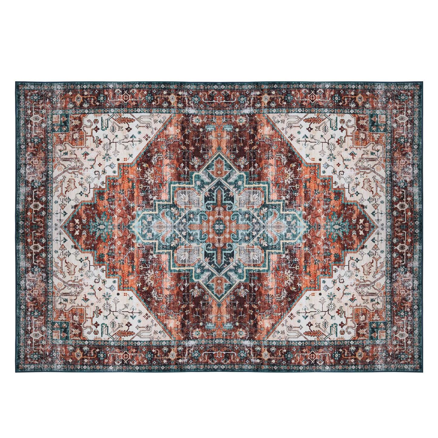 6x9FT Vintage Area Rug Modern Non Slip Carpet Boho Low Pile Soft Rug Waterproof Machine Washable Rug for Living Room Bedroom Kitchen Dining Room Under